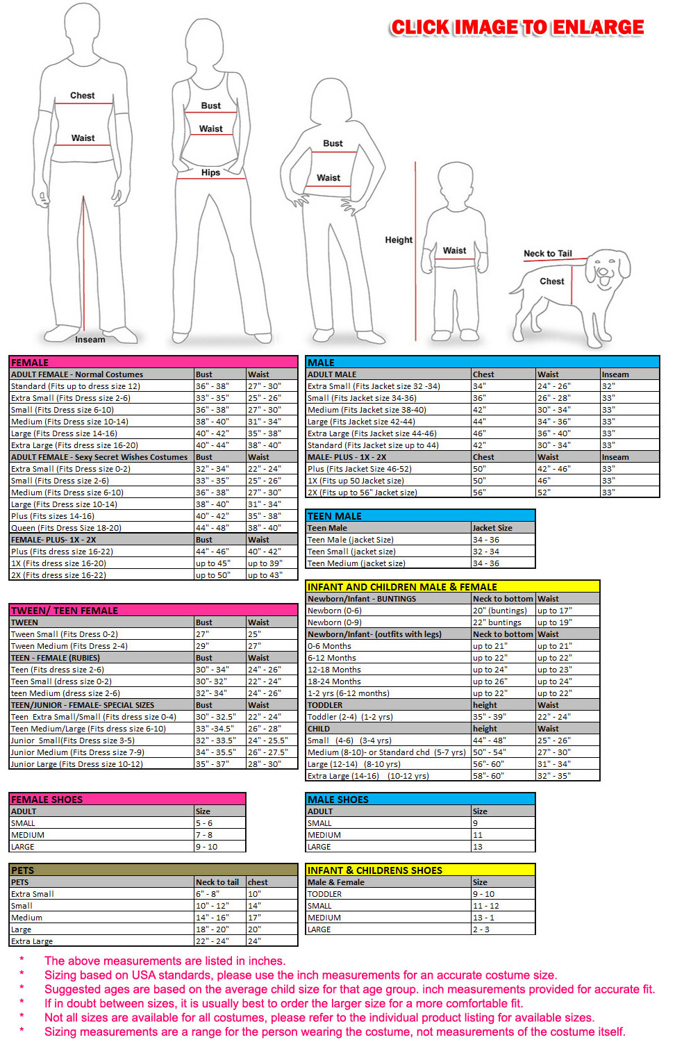 Rubies Child Size Chart