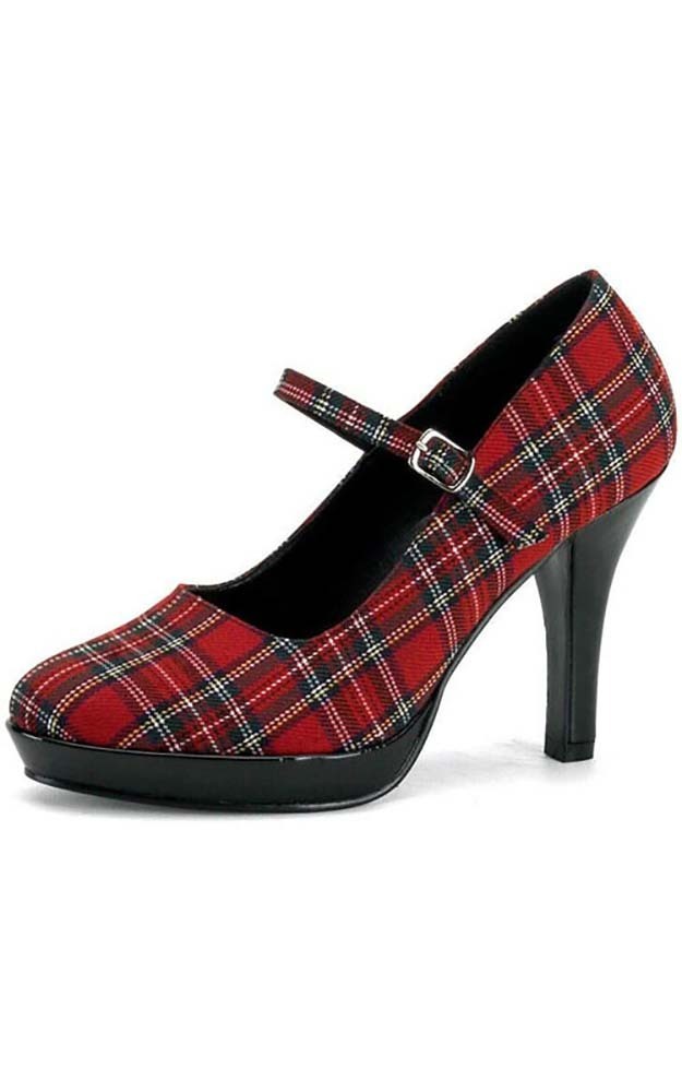 red and black plaid heels