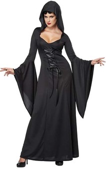 Deluxe Hooded Black Gothic Robe Adult Costume