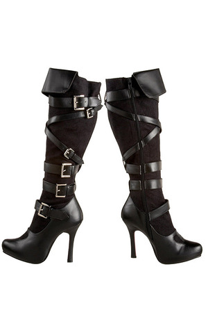 Steampunk Gothic Black High Heel Boots