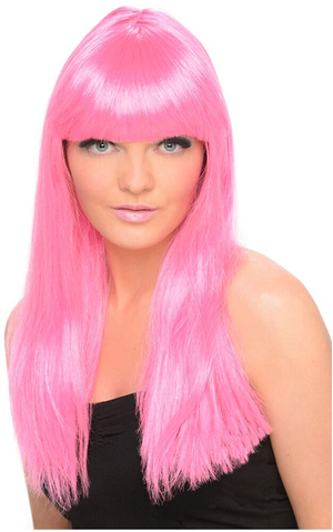 Neon Pink Long Straight Adult Wig