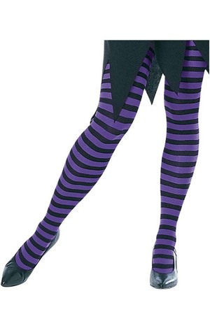 Purple And Black Striped  Womens Halloween Tights