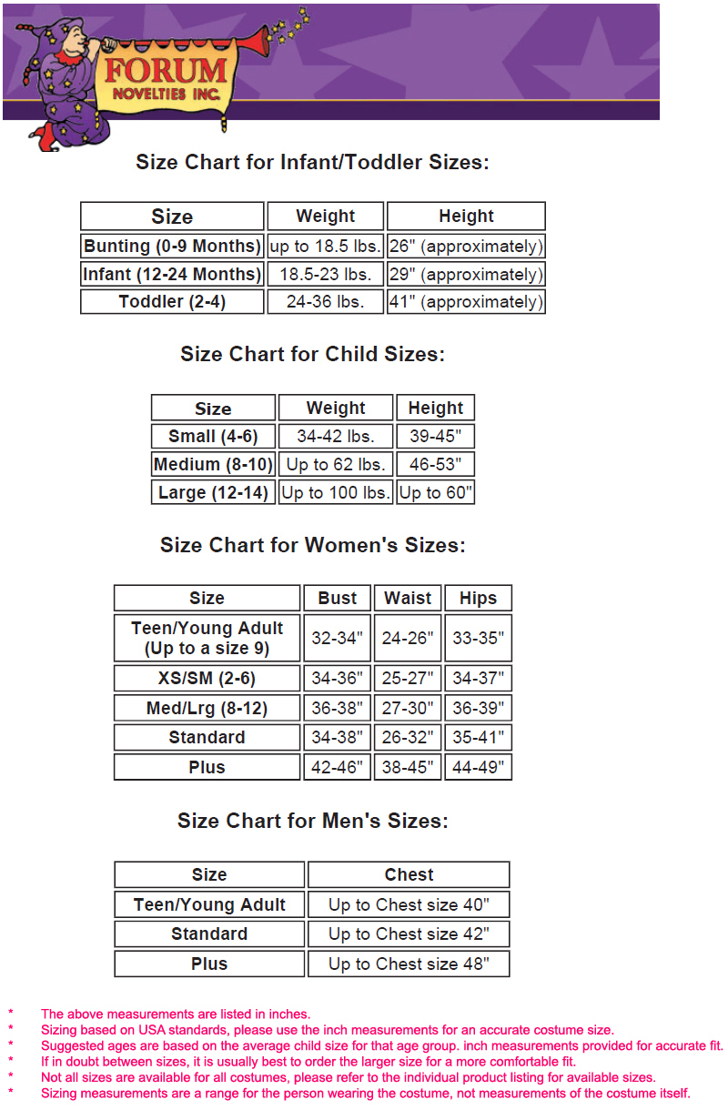 Forum Novelties Child Size Chart