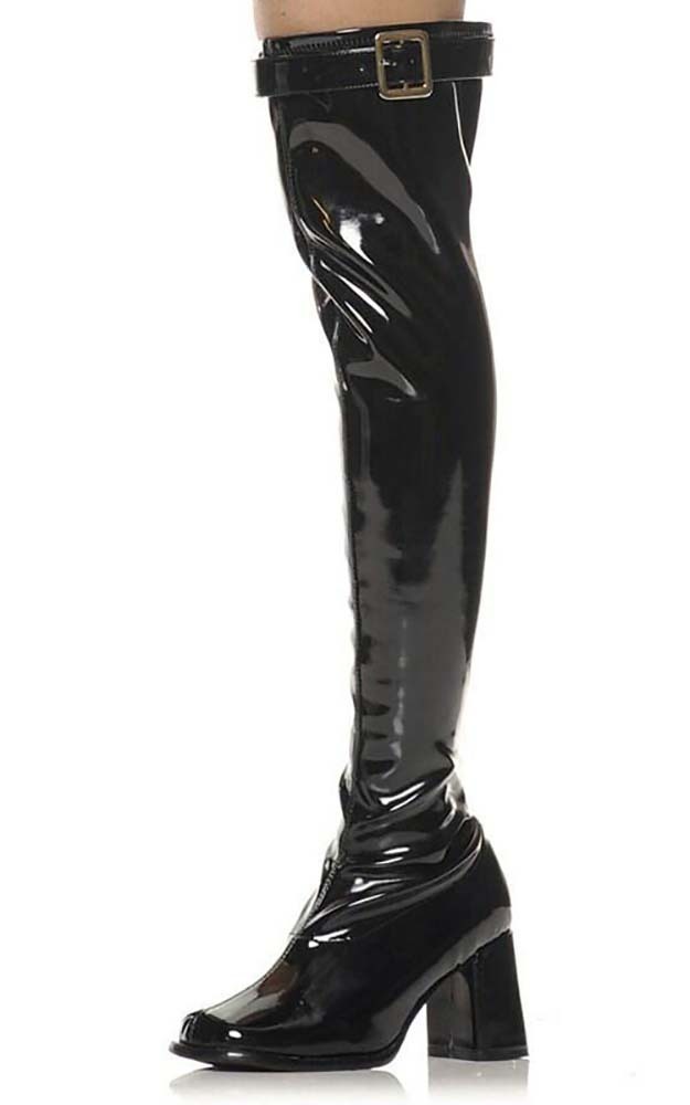 Details about ADULT WOMENS BLACK THIGH HIGH DOMINATRIX BOOTS FANCY DRESS HALLOWEEN COSTUME