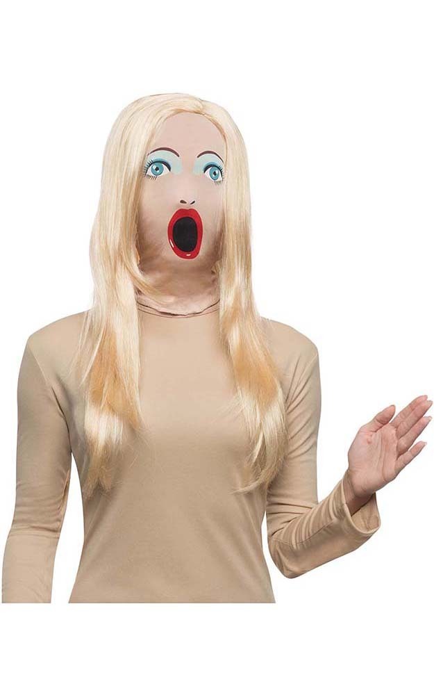 Sexy Adult Blow Up Doll Mask With Wig - RUBIES