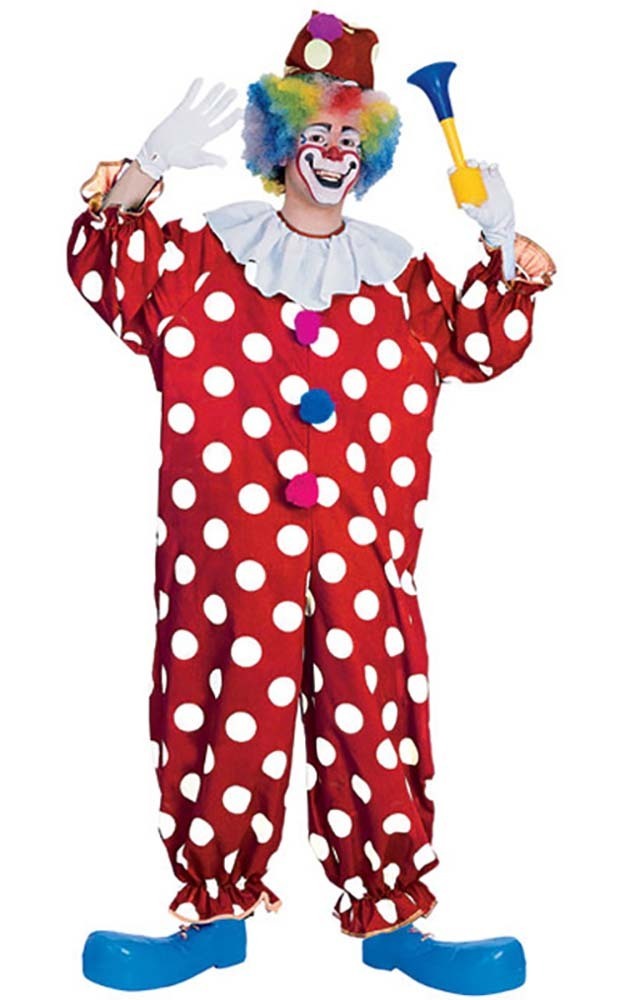 RED ADULT CIRCUS DOTTED CLOWN WHITE POLKA DOTS FANCY DRESS UP HALLOWEEN ...