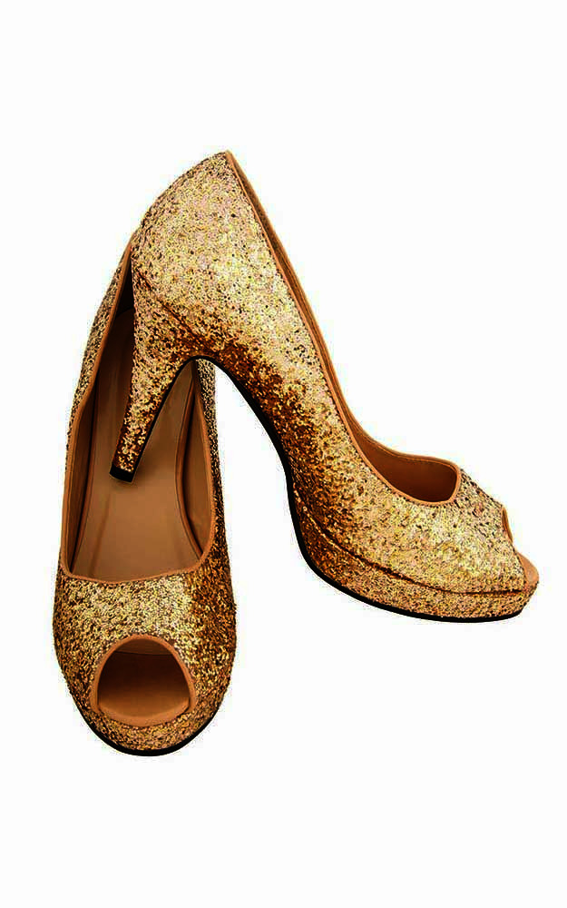 Gold Glitter Peep Toe Adult Shoes RUBIES
