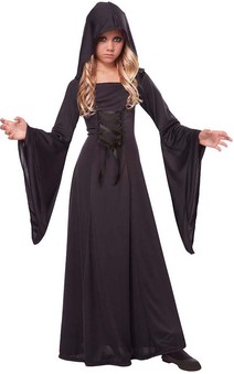 Black Hooded Robe Gothic Vampiress Sorcerer Child Costume