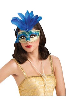 Blue Feather Masquerade Carnival Eye Mask