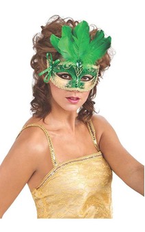 Green Feather  Masquerade Carnival Eye Mask