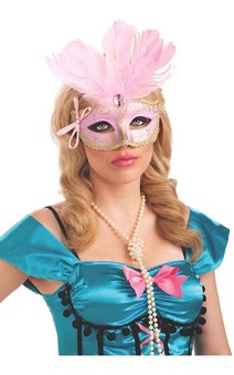Pink Feather  Masquerade Carnival Eye Mask