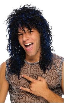 80s Rock n Roll Heavy Metal Black Mullet Wig