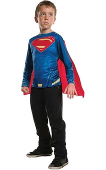Superman Man Of Steel Long Sleeve Costume Top T-shirt & Cape