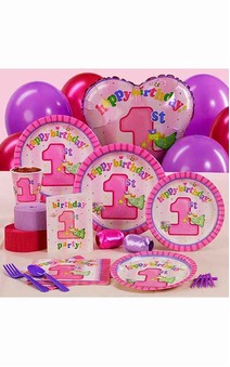 Baby Girl 1st Birthday 16 Person Party Pack