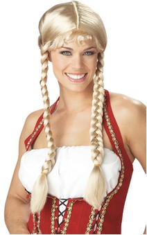 ADULT WOMENS BLONDE PIGTAIL PLAITED BEER WENCH BRAIDS WIG
