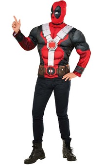 Muscle Chest Deadpool Adult Costume Top T-shirt & Mask