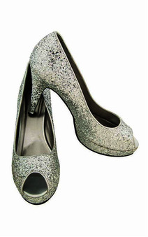 Silver Glitter Peep Toe Adult Shoes