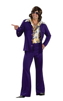 M 60s Gigolo Purple Fun Shack  Mens 60s Movie Gigolo Costume Adults Man Of Mystery Purple Suit Outfit