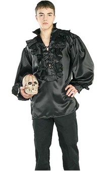 Black Satin Pirate Shirt Adult Costume