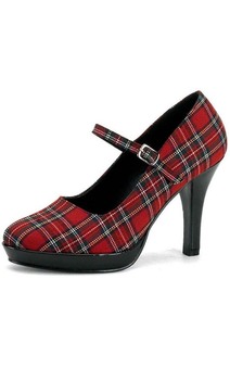Red Plaid School Girl High Heels Adult Shoes