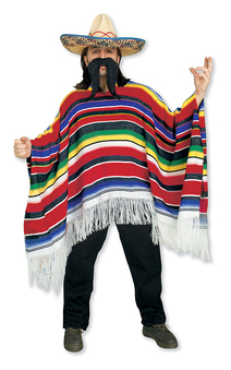 Mexican Adult Sombrero Spanish Poncho Costume