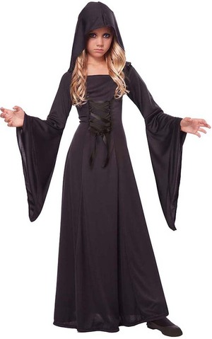 Black Hooded Robe Gothic Vampiress Sorcerer Child Costume