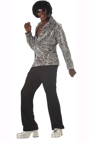 Groovy 1970s Disco Shirt Adult Costume + Afro Wig