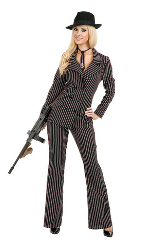 Adult Gangster Moll 1920s Black Pinstripe Costume