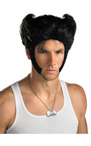 Wolverine Adult Wig With Sideburns & Necklace