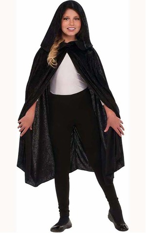 Velvet Black Child Cape With Hood