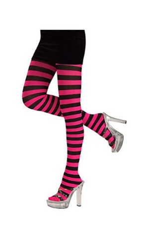 Pink And Black Striped Adult Tights