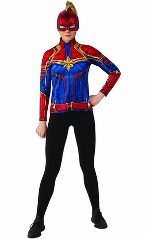Captain Marvel Hero Suit T-shirt & Mask Adult Costume Top