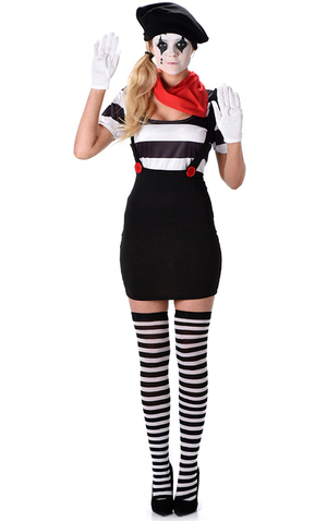 Mime Girl Adult French Clown Costume