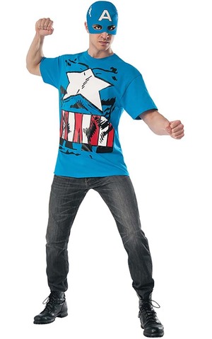 Classic Captain America Adult Costume Top T-shirt & Mask