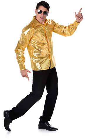 Gold Sequined 70's Disco Adult Shirt