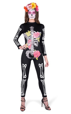 Day Of The Dead Sugar Skull Catsuit Adult Costume