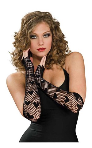 Fingerless netted Black Heart Adult Gloves