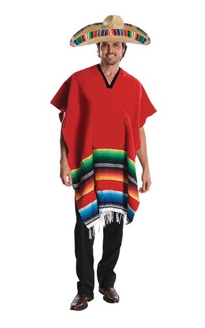 Mexican Adult Sombrero Poncho Costume