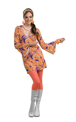 60's Hippie Tangerine Flower Power Adult Costume