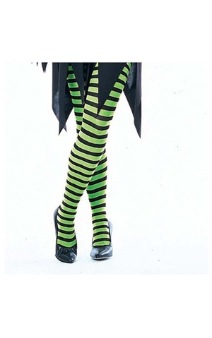 Fluro Green And Black Striped Halloween Tights